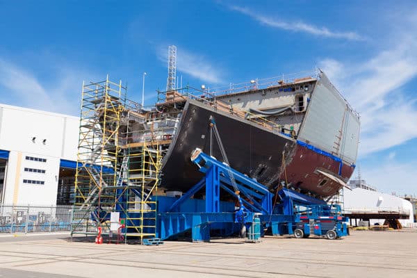 Shipbuilding tooling and equipment in a shipyard